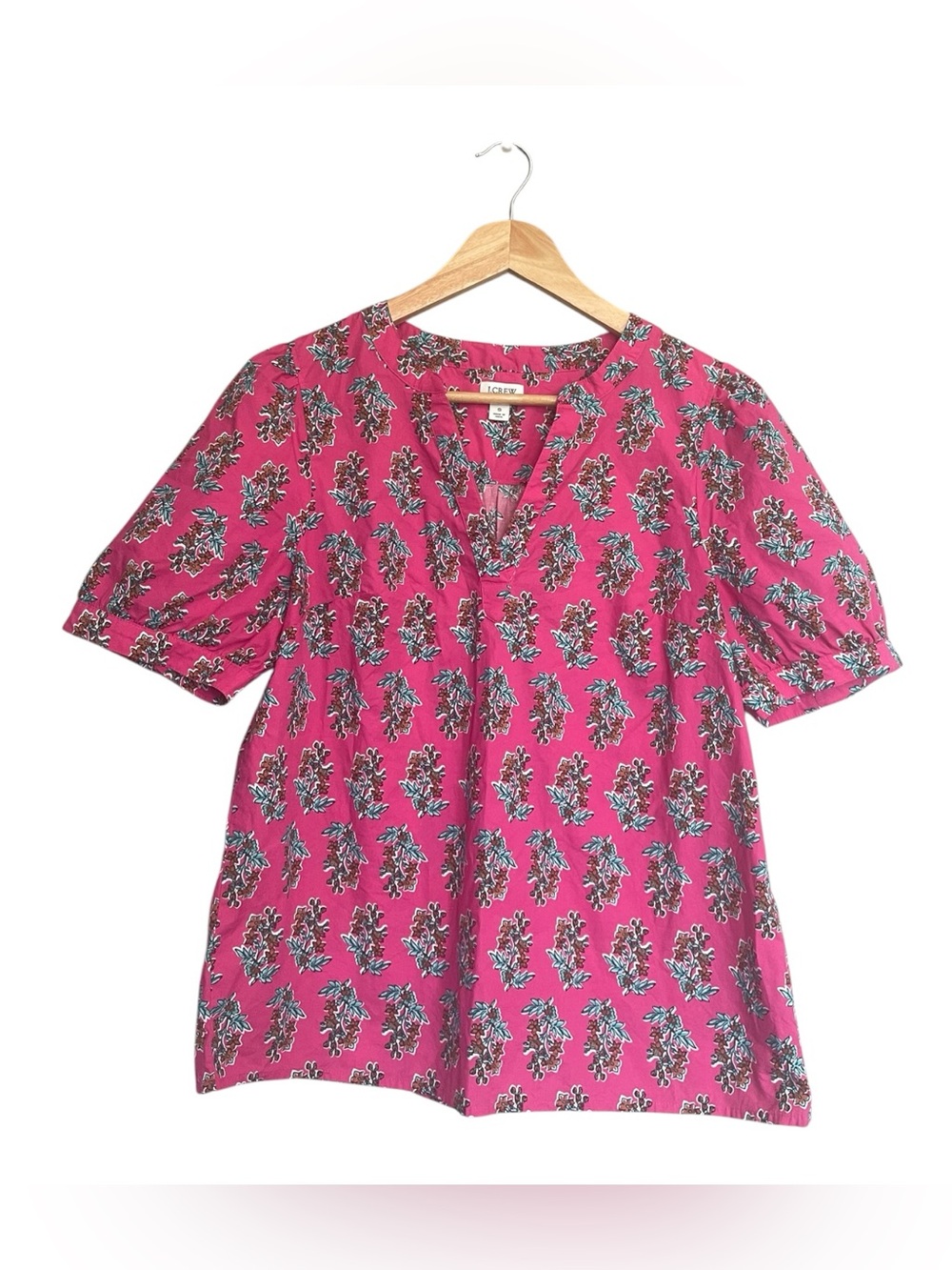 J.Crew Pink Floral Block-Print Poplin Top